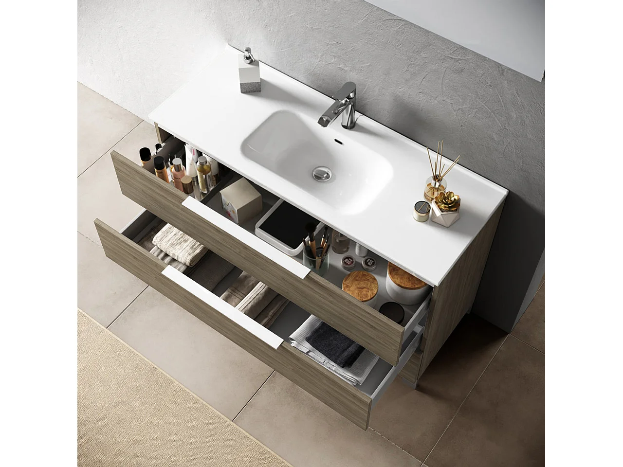 Composition de salle de bain 4 pièces LARISSA chêne cendré