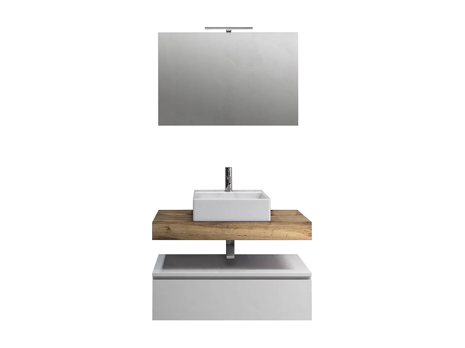 Set bagno completo con lavabo ceramica e specchio reversibile Astra - Legno Naturale