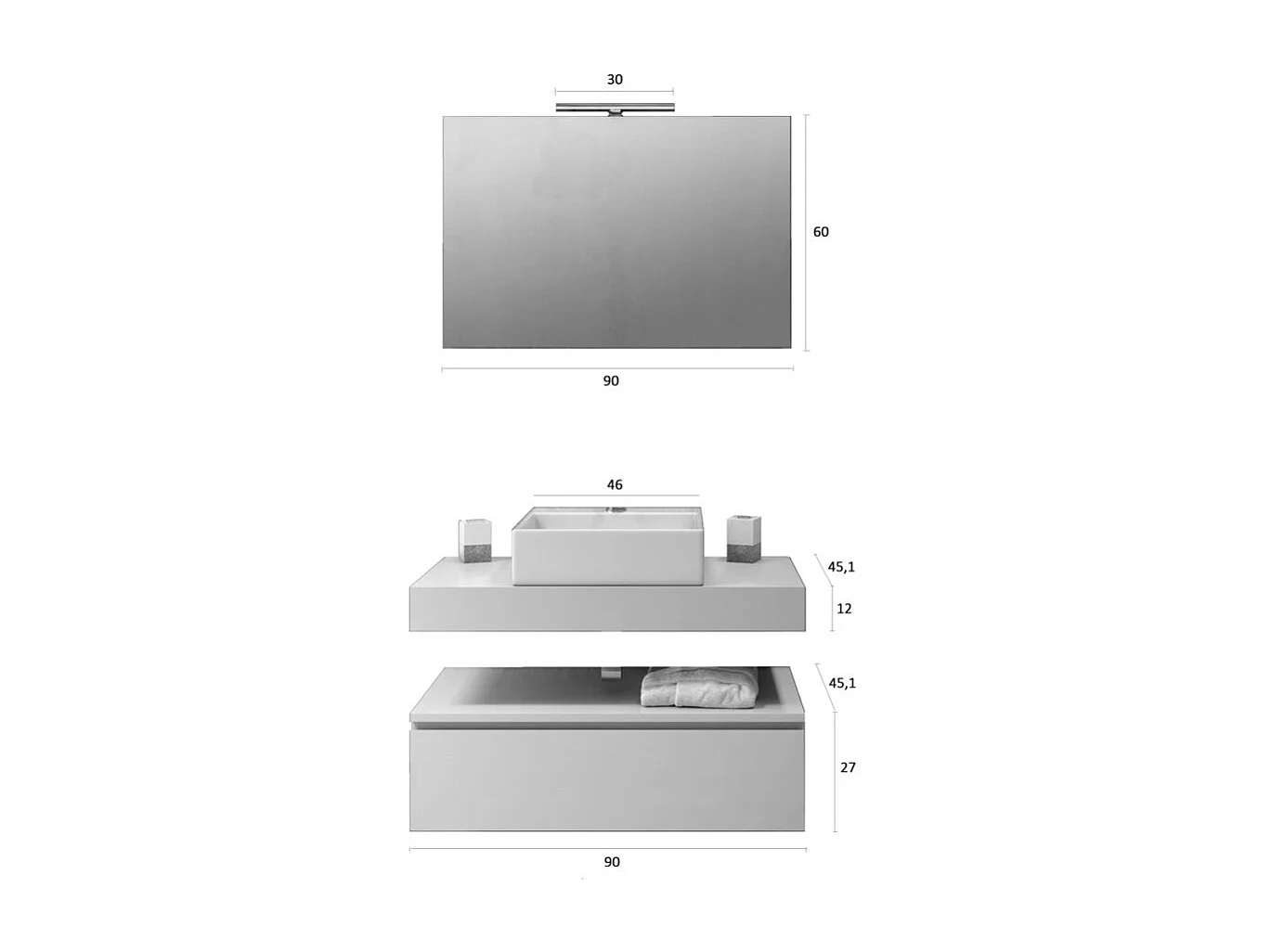 Set bagno completo con lavabo ceramica e specchio reversibile Astra - Legno Naturale