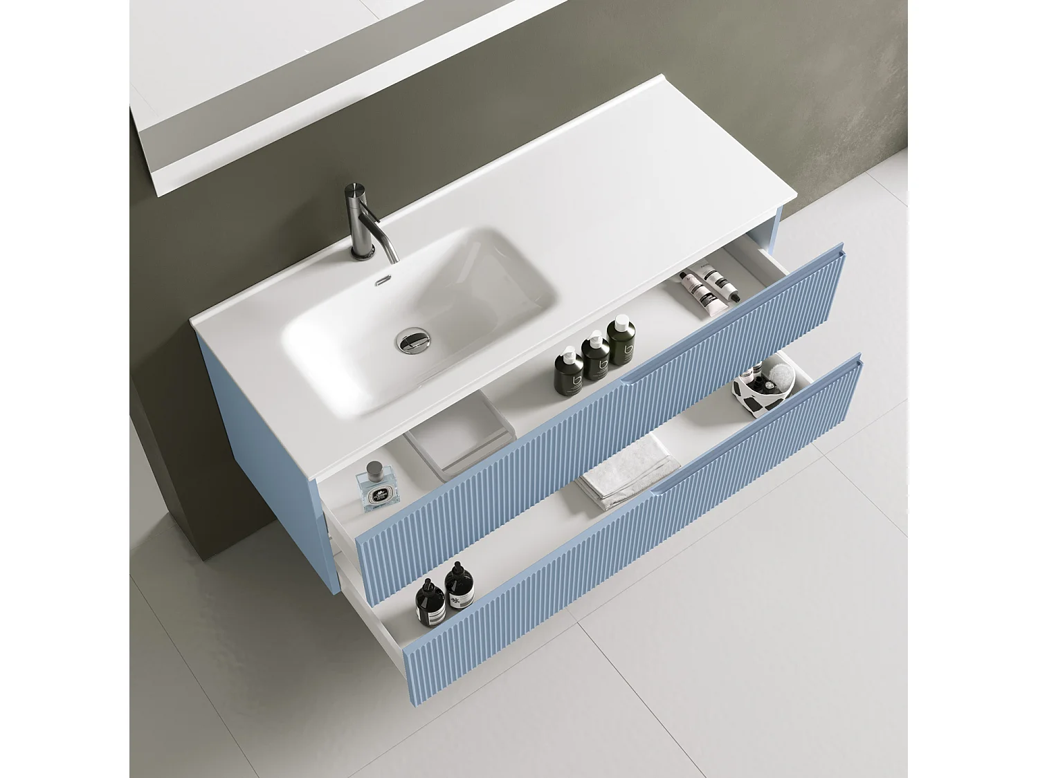 Badewannen-Komposition links 4-teilig VENERE Tiffanyblau