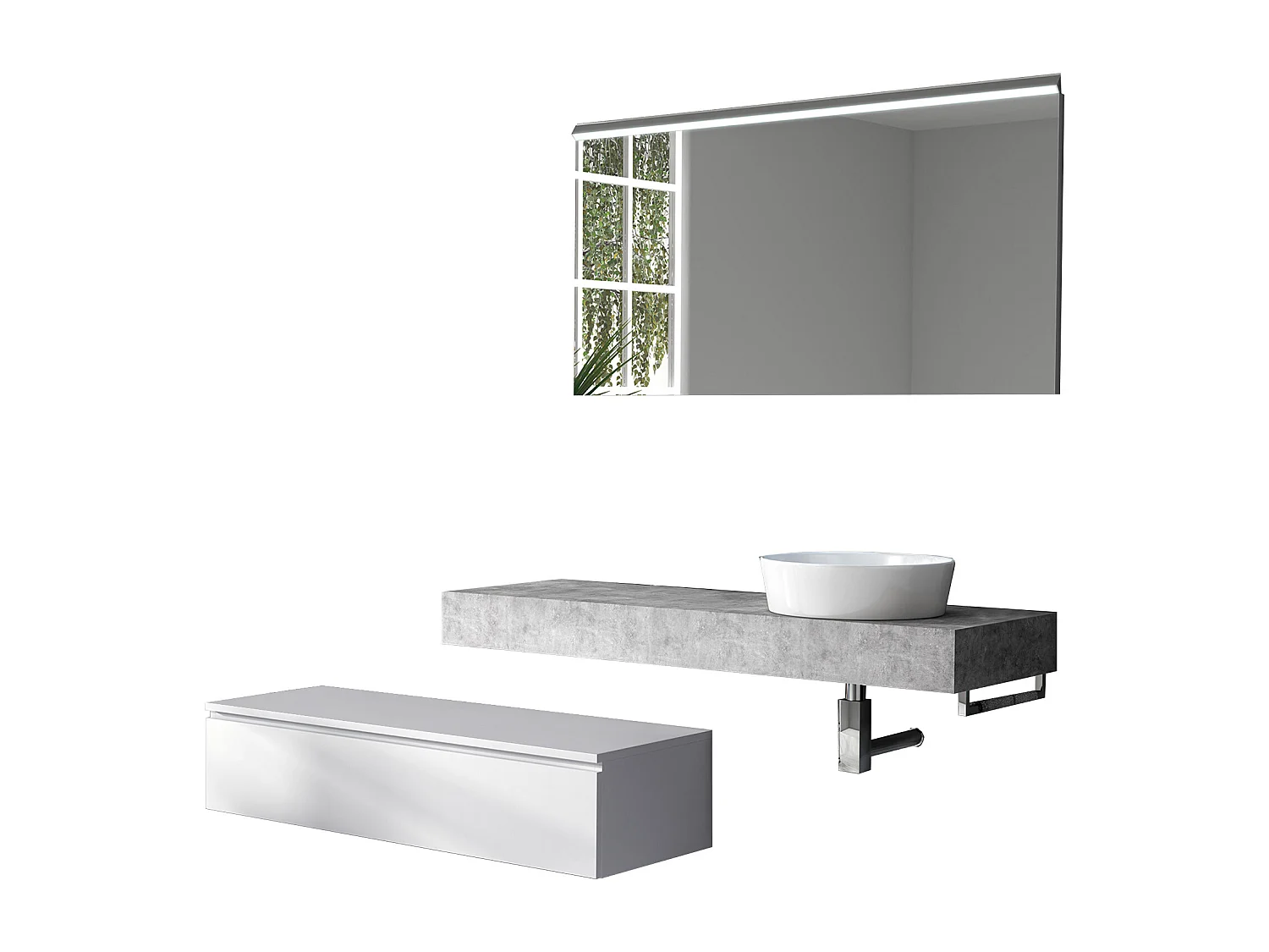Ensemble de salle de bain 5 pièces ASTRA chêne ciment/blanc