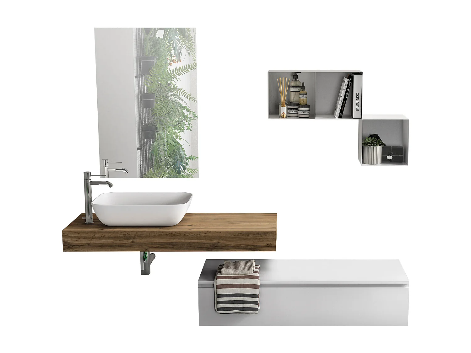 Ensemble salle de bain 4 pièces ASTRA chêne miel/blanc