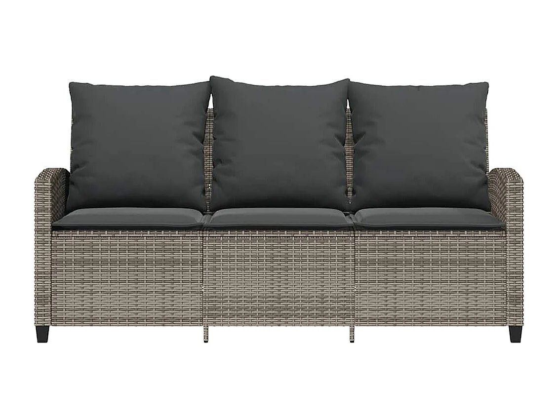 Canapé de jardin 3 places coussins et table gris résine tressée