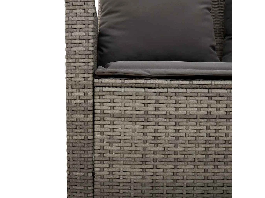 Canapé de jardin 3 places coussins et table gris résine tressée