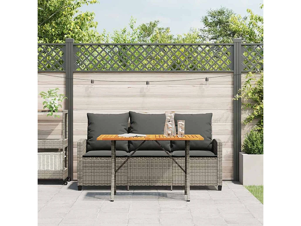 Tuinbank 3-zits met kussens & tafel poly rattan grijs