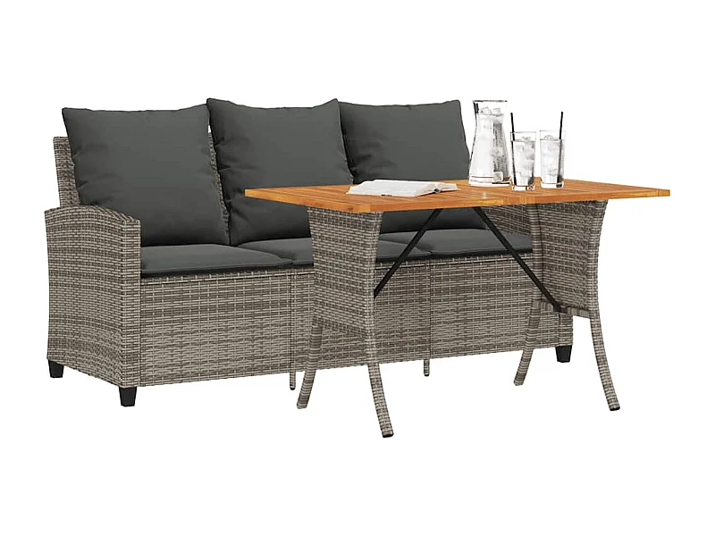 Tuinbank 3-zits met kussens & tafel poly rattan grijs