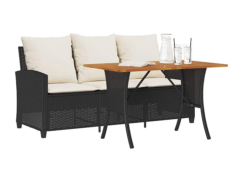 Tuinbank 3-zits met kussens & tafel poly rattan zwart