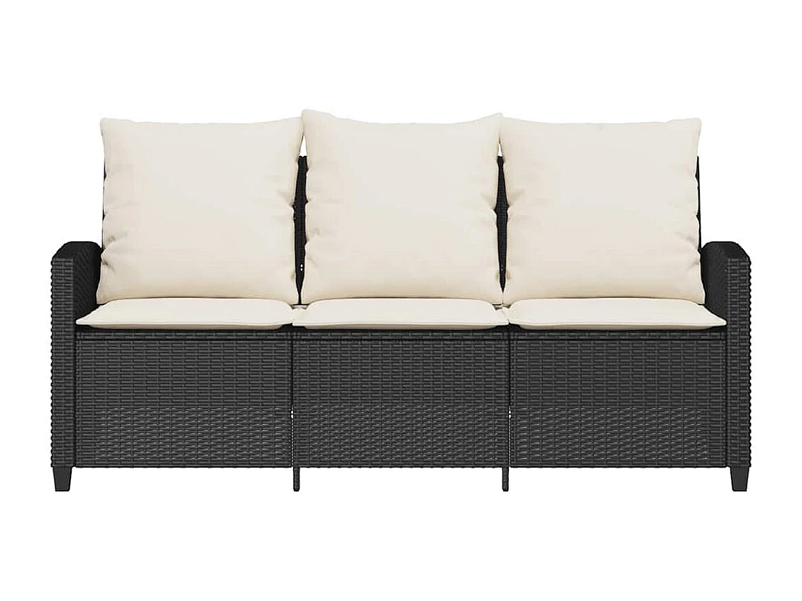 Gartensofa 3-Sitzer mit Kissen & Tisch Schwarz Poly Rattan