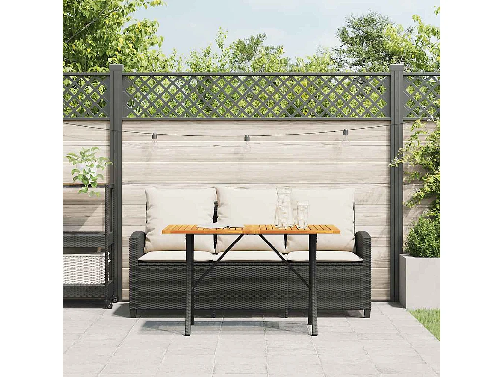 Tuinbank 3-zits met kussens & tafel poly rattan zwart