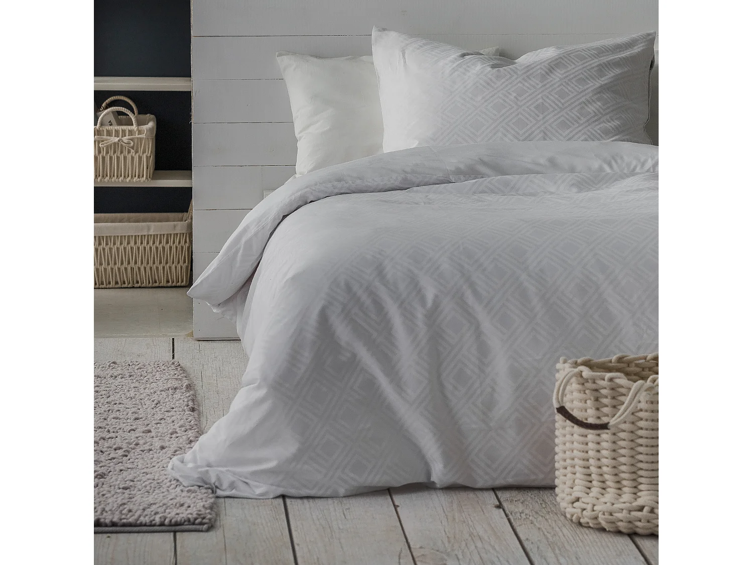 Satin-Baumwoll-Bettwäsche Grapho Mittelweiß 200x220