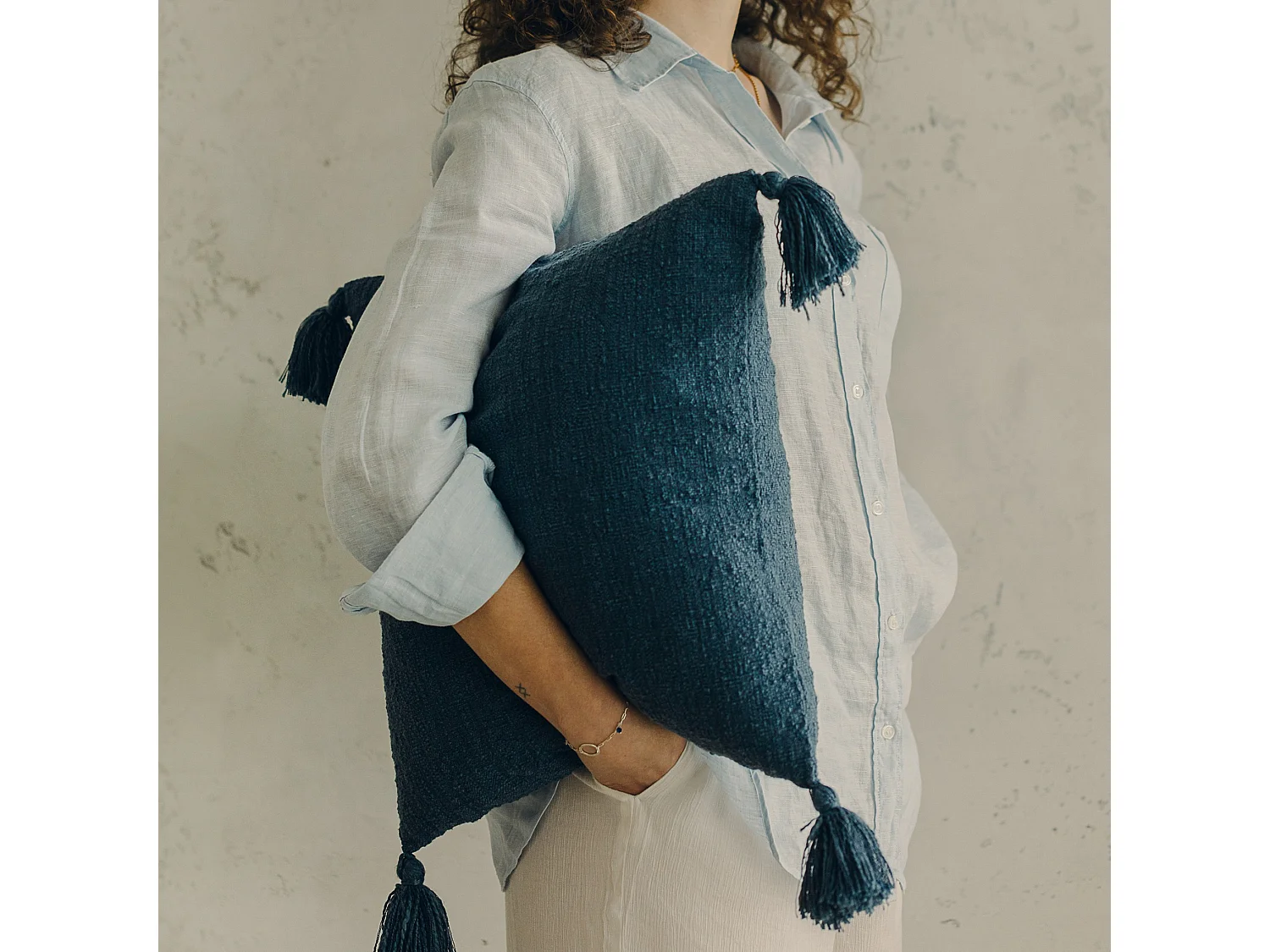 Einfarbige Kissenbezug Kolina Dunkelblau 45x45