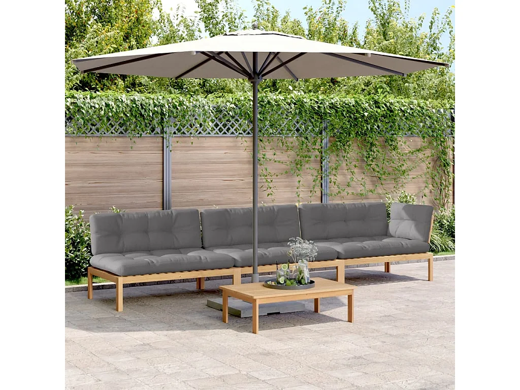 4 pcs móveis de paletes p/ jardim c/ almofadões acácia maciça