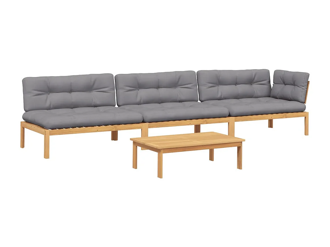 4 pcs móveis de paletes p/ jardim c/ almofadões acácia maciça