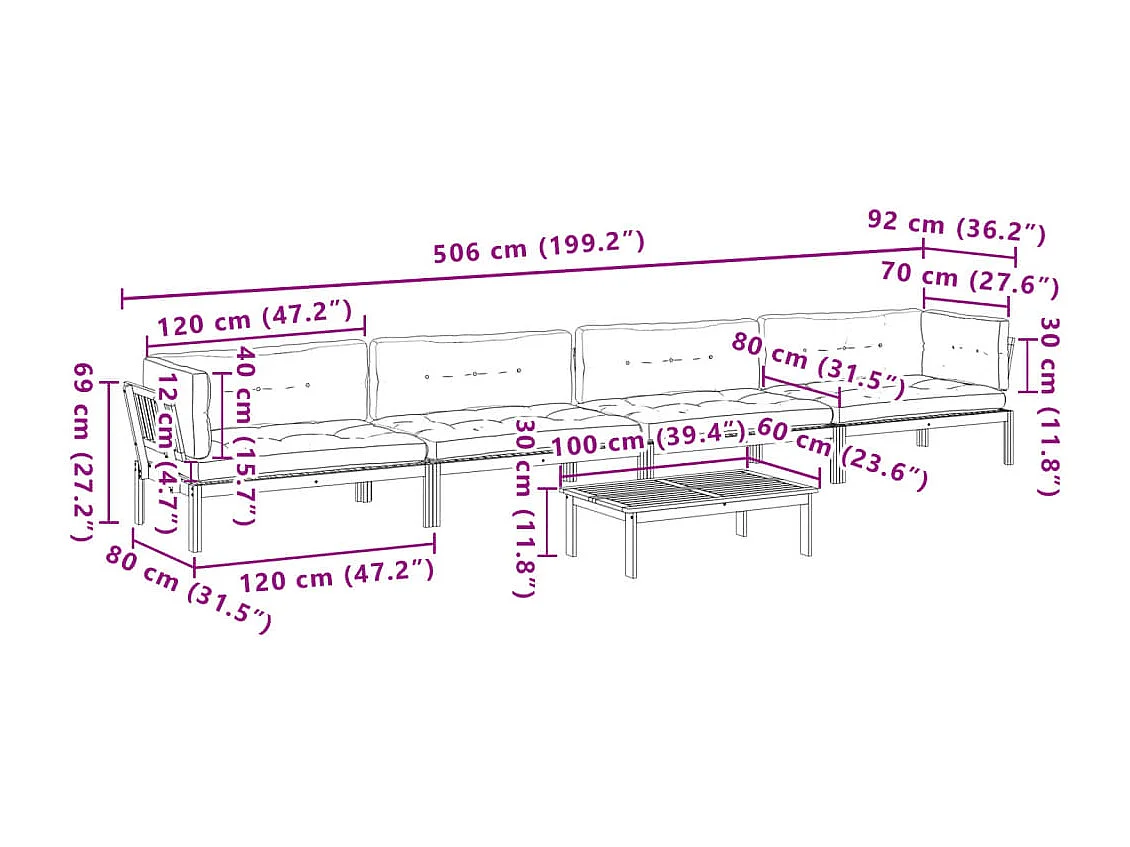 Set Divano Pallet Giardino 5pz con Cuscini Massello Acacia