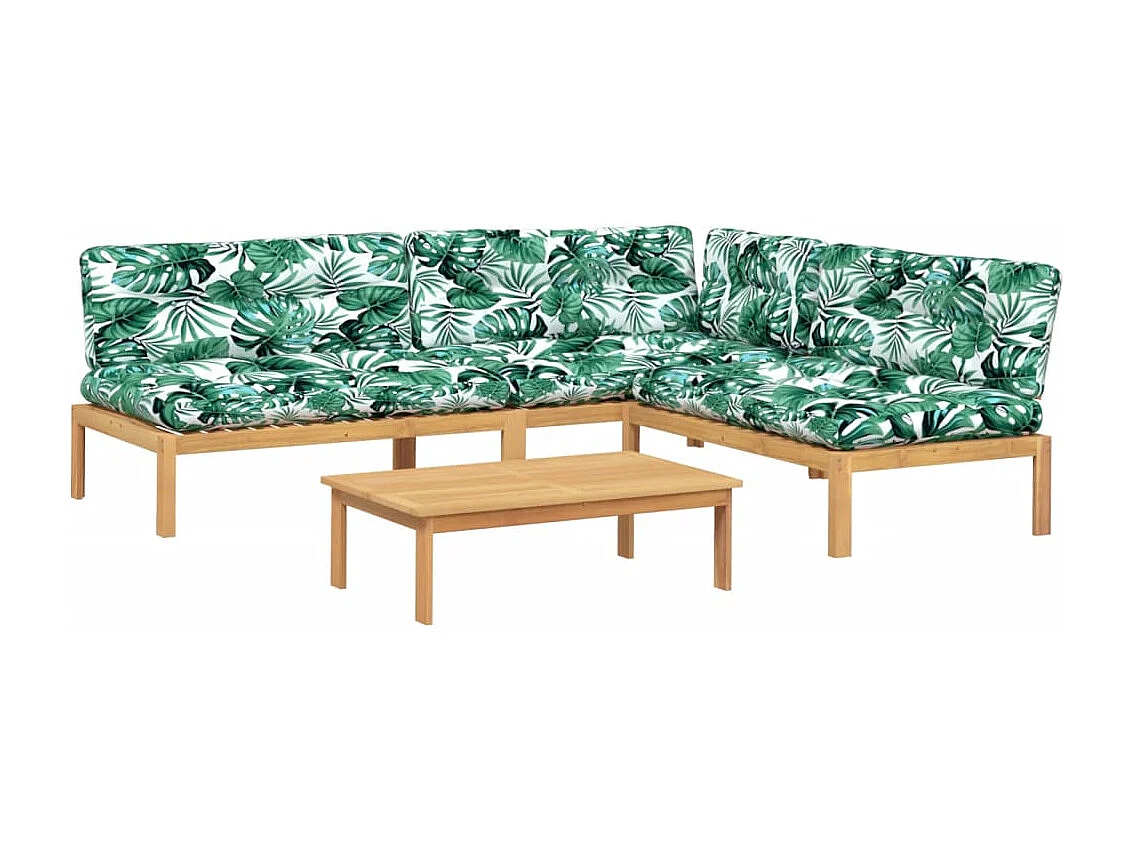 4-delige Loungeset pallet met kussens massief acaciahout
