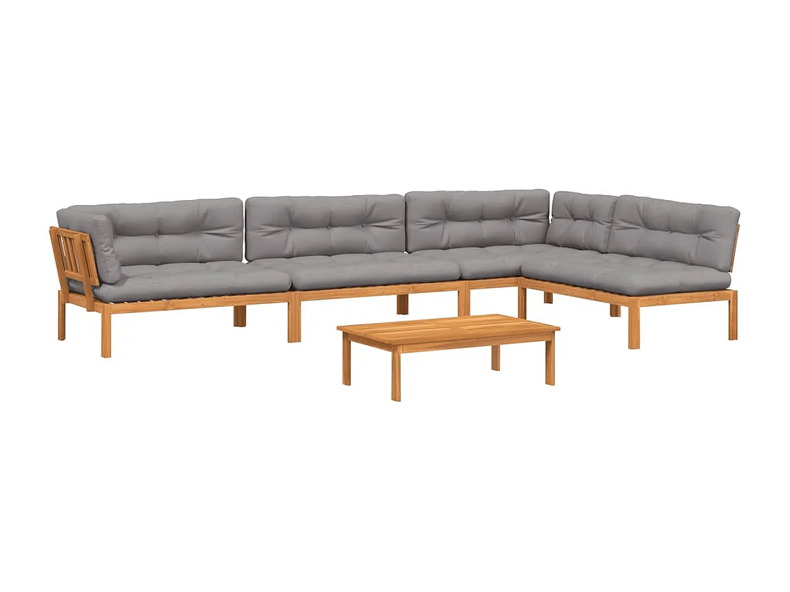 Salon palette de jardin avec coussins 5pcs bois d'acacia massif