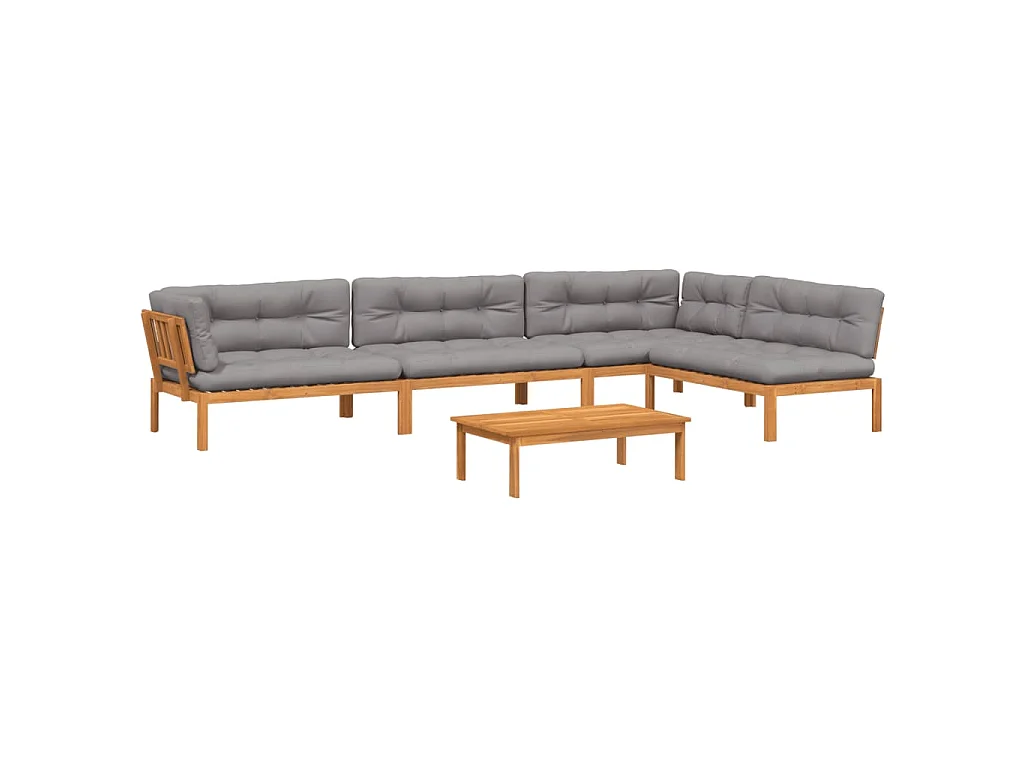 5-delige Loungeset pallet met kussens massief acaciahout