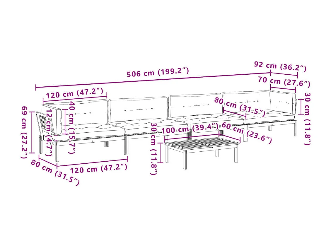 Salon palette de jardin avec coussins 5pcs bois d'acacia massif