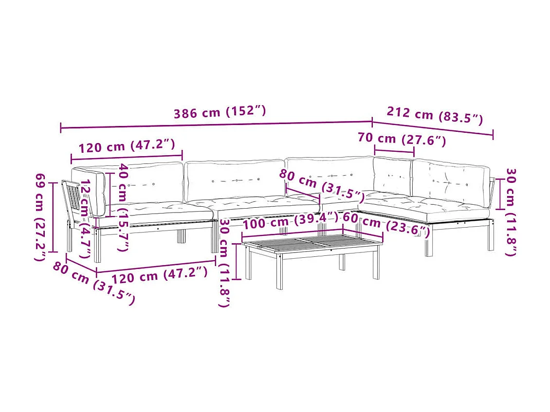 Salon palette de jardin avec coussins 5pcs bois d'acacia massif