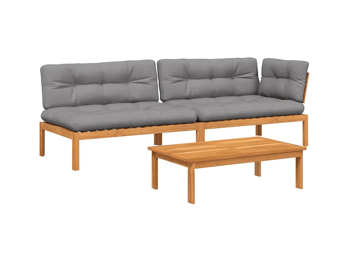 3-delige Loungeset pallet met kussens massief acaciahout