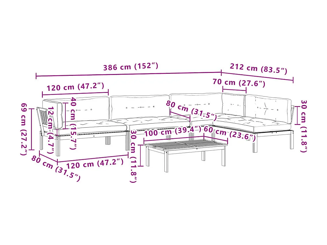 Salon palette de jardin avec coussins 5pcs bois d'acacia massif