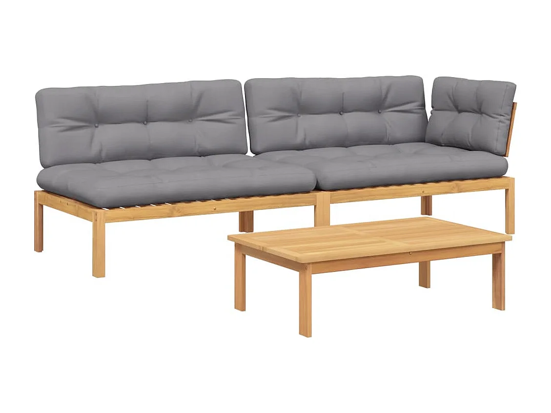 Salon palette de jardin avec coussins 3pcs bois d'acacia massif
