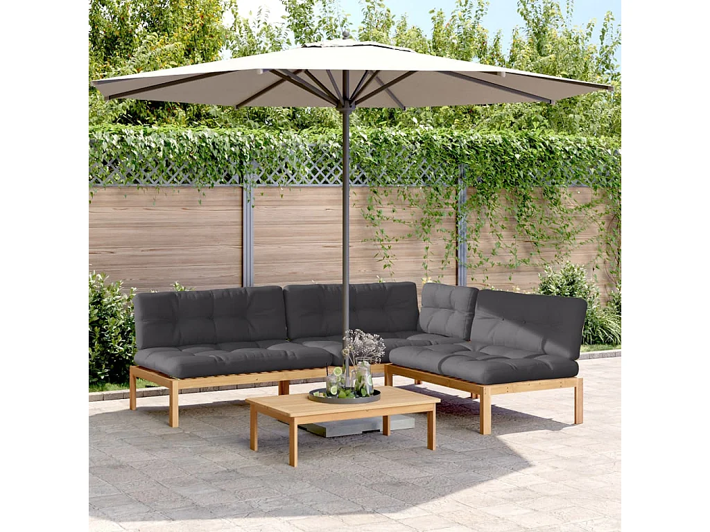 Set Divani Pallet Giardino 4pz Cuscini Legno Massello Acacia