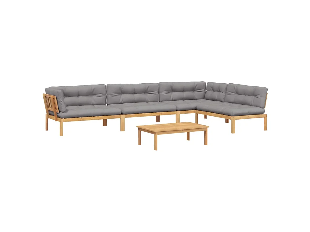 Salon palette de jardin avec coussins 5pcs bois d'acacia massif