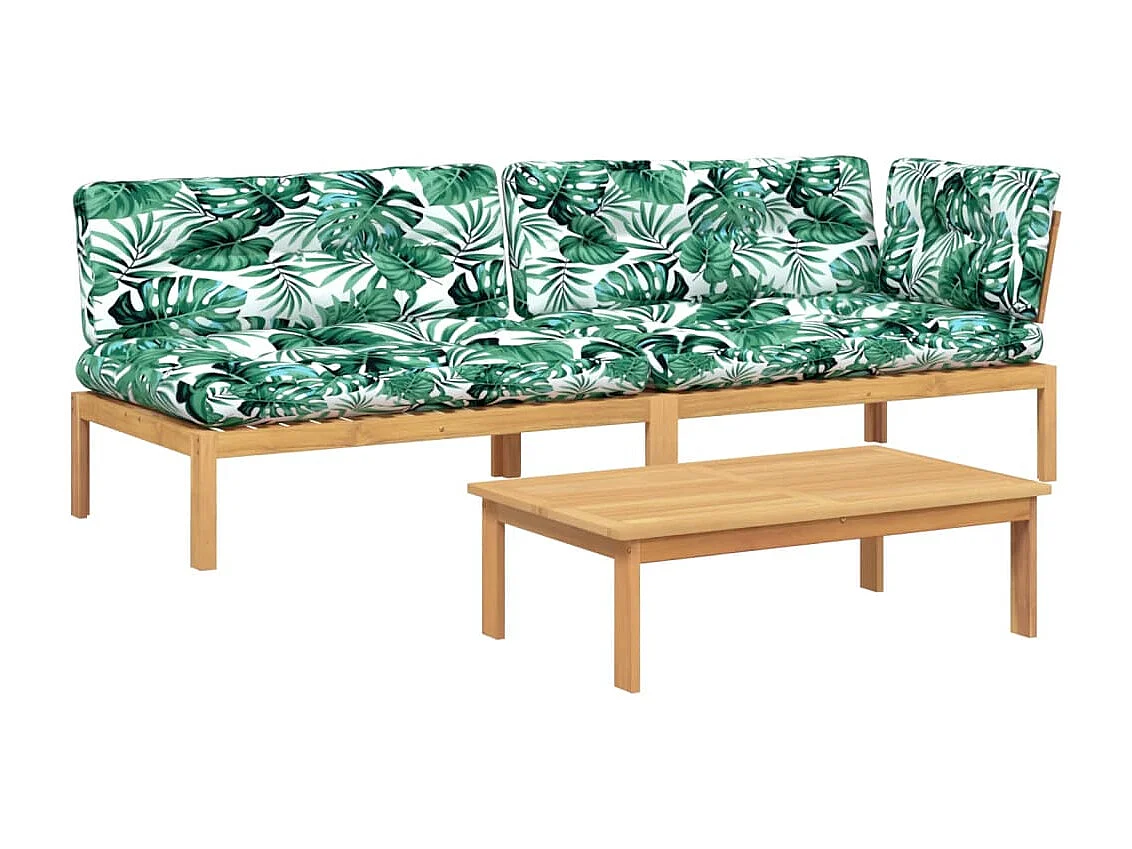 Salon palette de jardin avec coussins 3pcs bois d'acacia massif