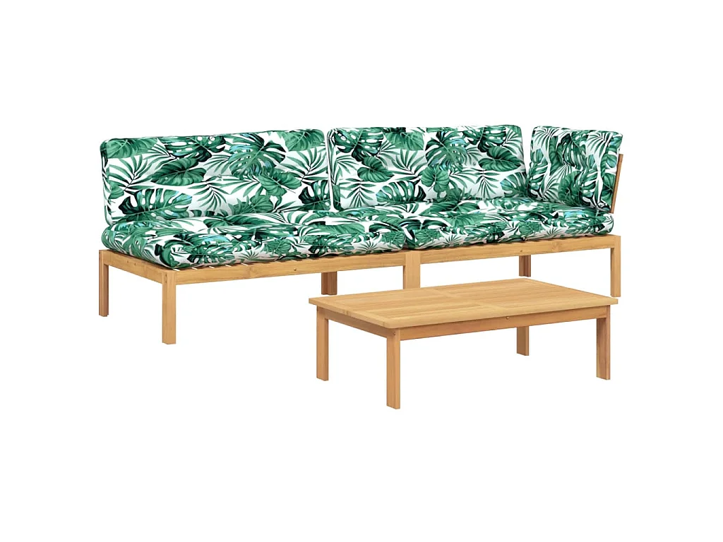 Set de sofás de palets de jardín y cojines 3 pzas madera acacia