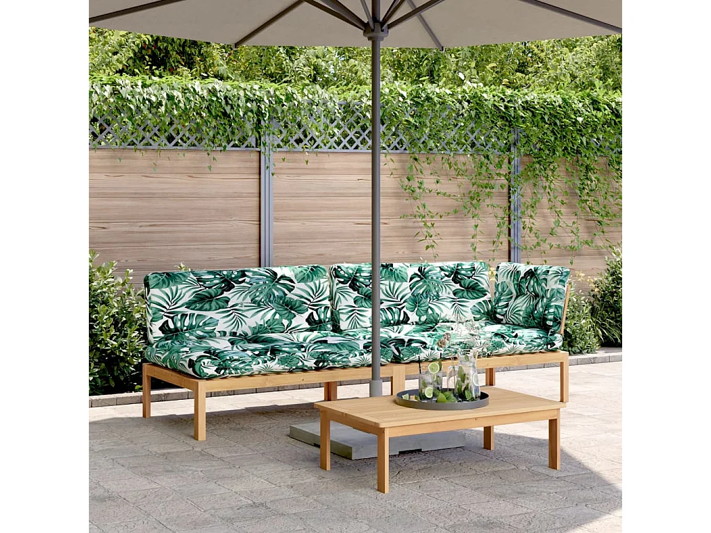 Set de sofás de palets de jardín y cojines 3 pzas madera acacia
