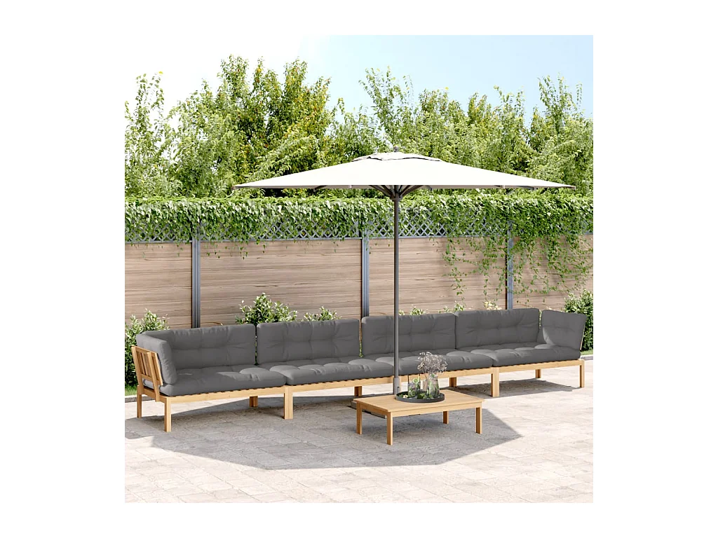 5-delige Loungeset pallet met kussens massief acaciahout