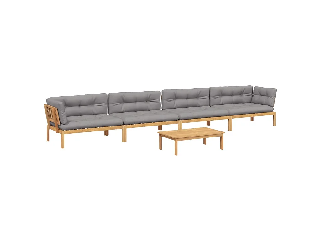 Salon palette de jardin avec coussins 5pcs bois d'acacia massif