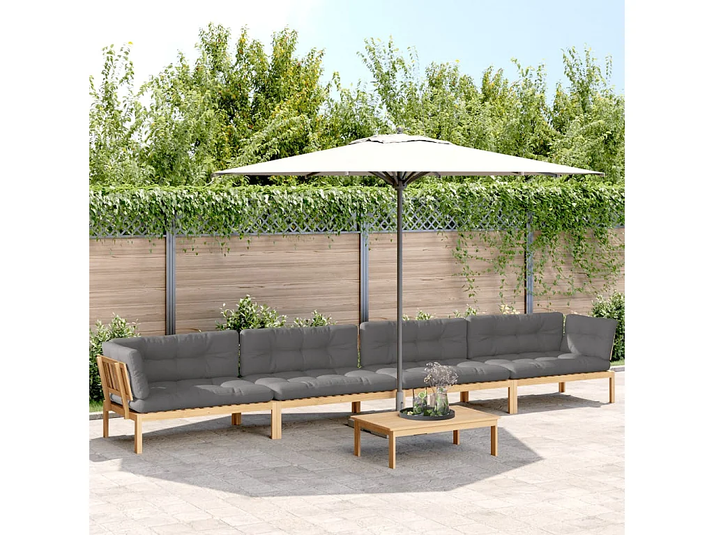 Salon palette de jardin avec coussins 5pcs bois d'acacia massif
