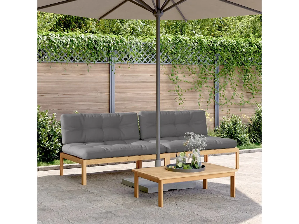 Sofás centro paletes p/ jardim 2pcs c/ almofadões acácia maciça