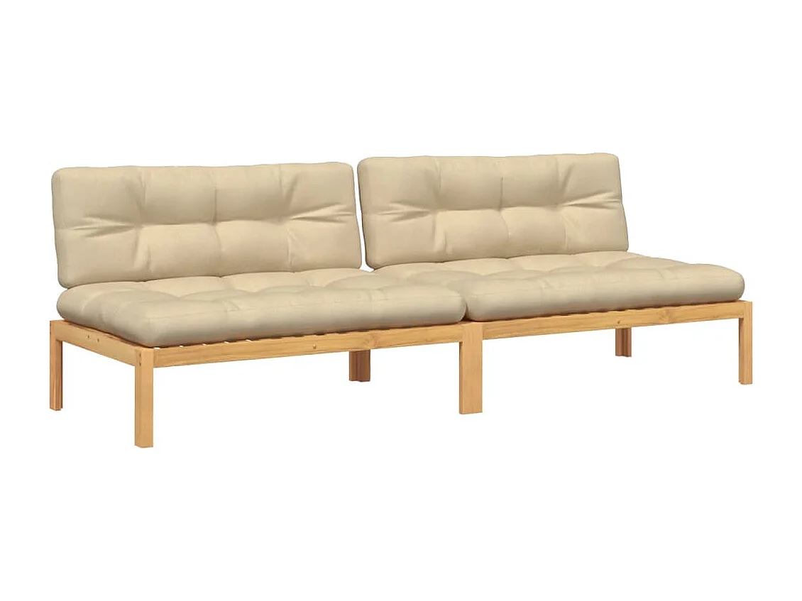 Tuinmiddenbanken 2 st pallet met kussens massief acaciahout