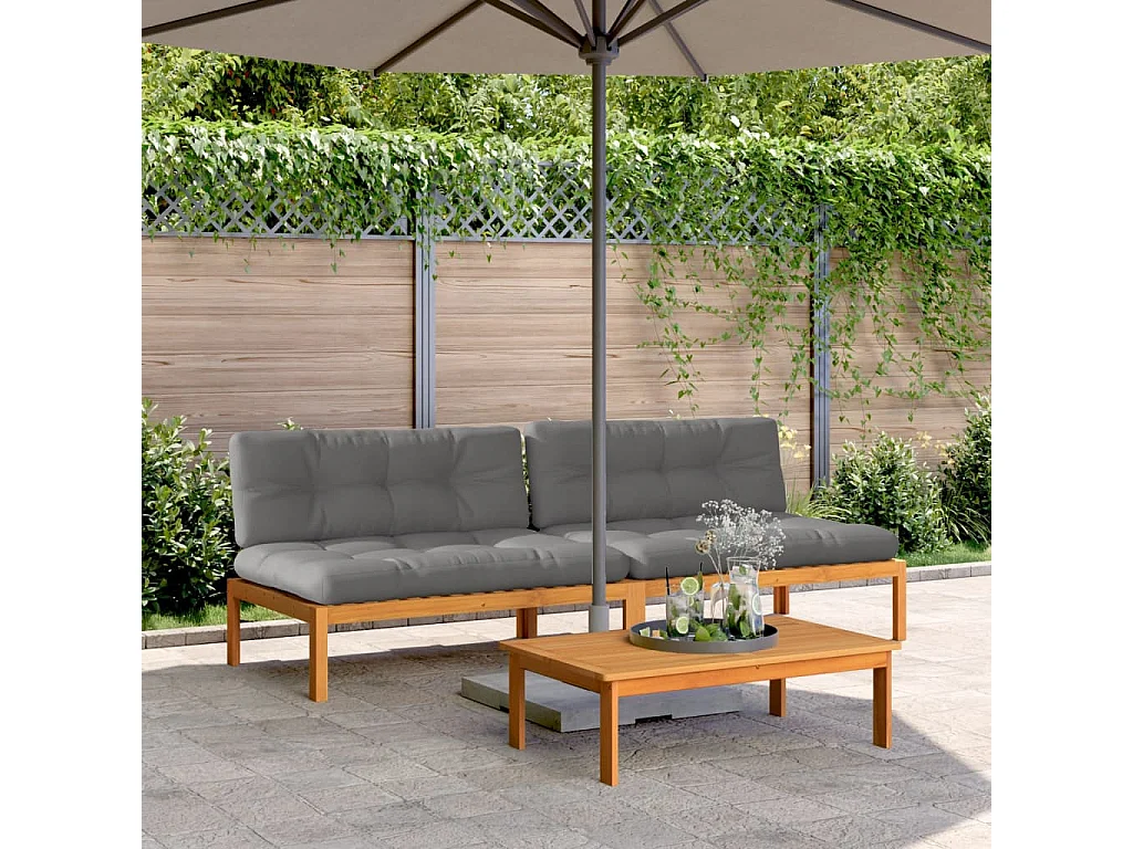 Tuinmiddenbanken 2 st pallet met kussens massief acaciahout