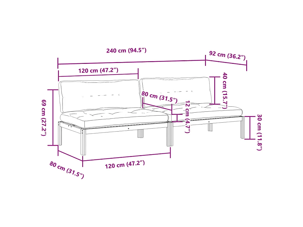 Tuinmiddenbanken 2 st pallet met kussens massief acaciahout