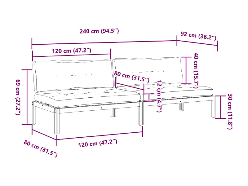 Sofás centro paletes p/ jardim 2pcs c/ almofadões acácia maciça