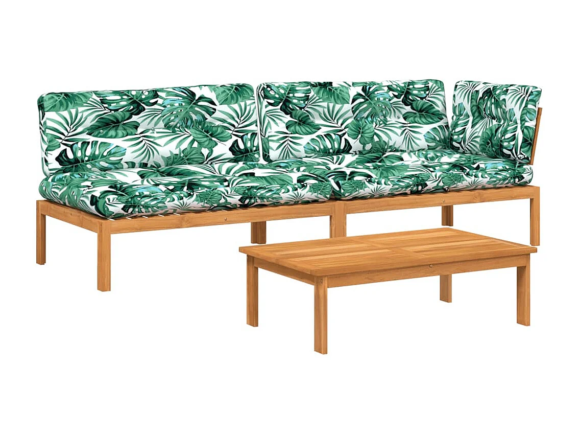 3-delige Loungeset pallet met kussens massief acaciahout