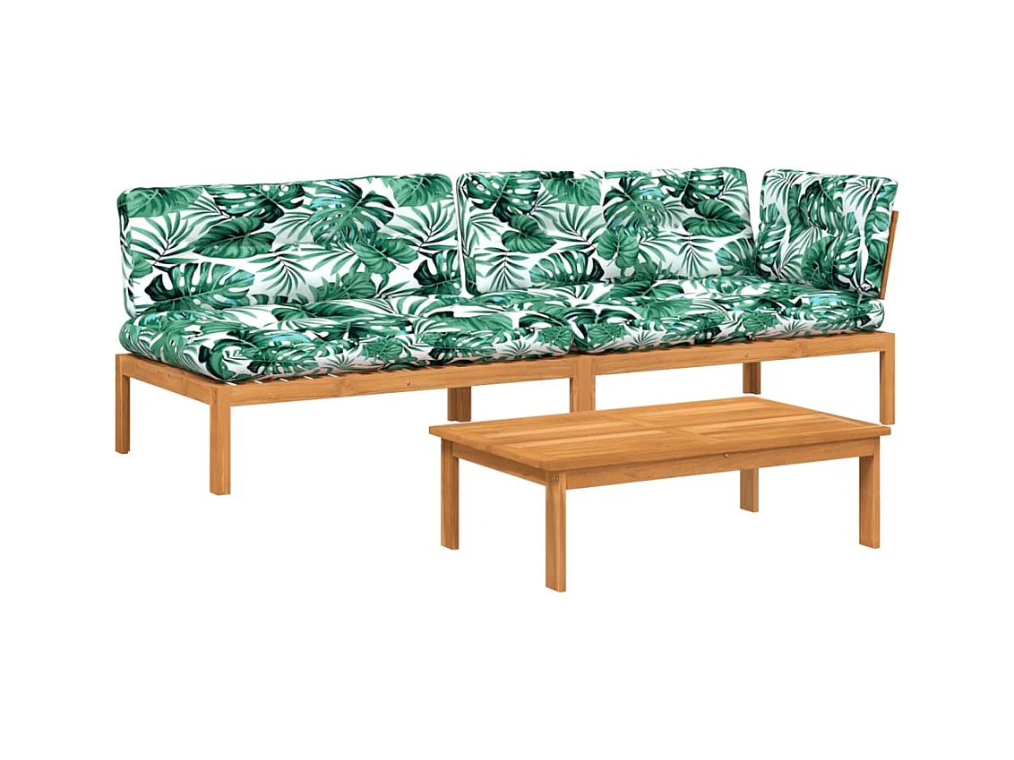 Salon palette de jardin avec coussins 3pcs bois d'acacia massif