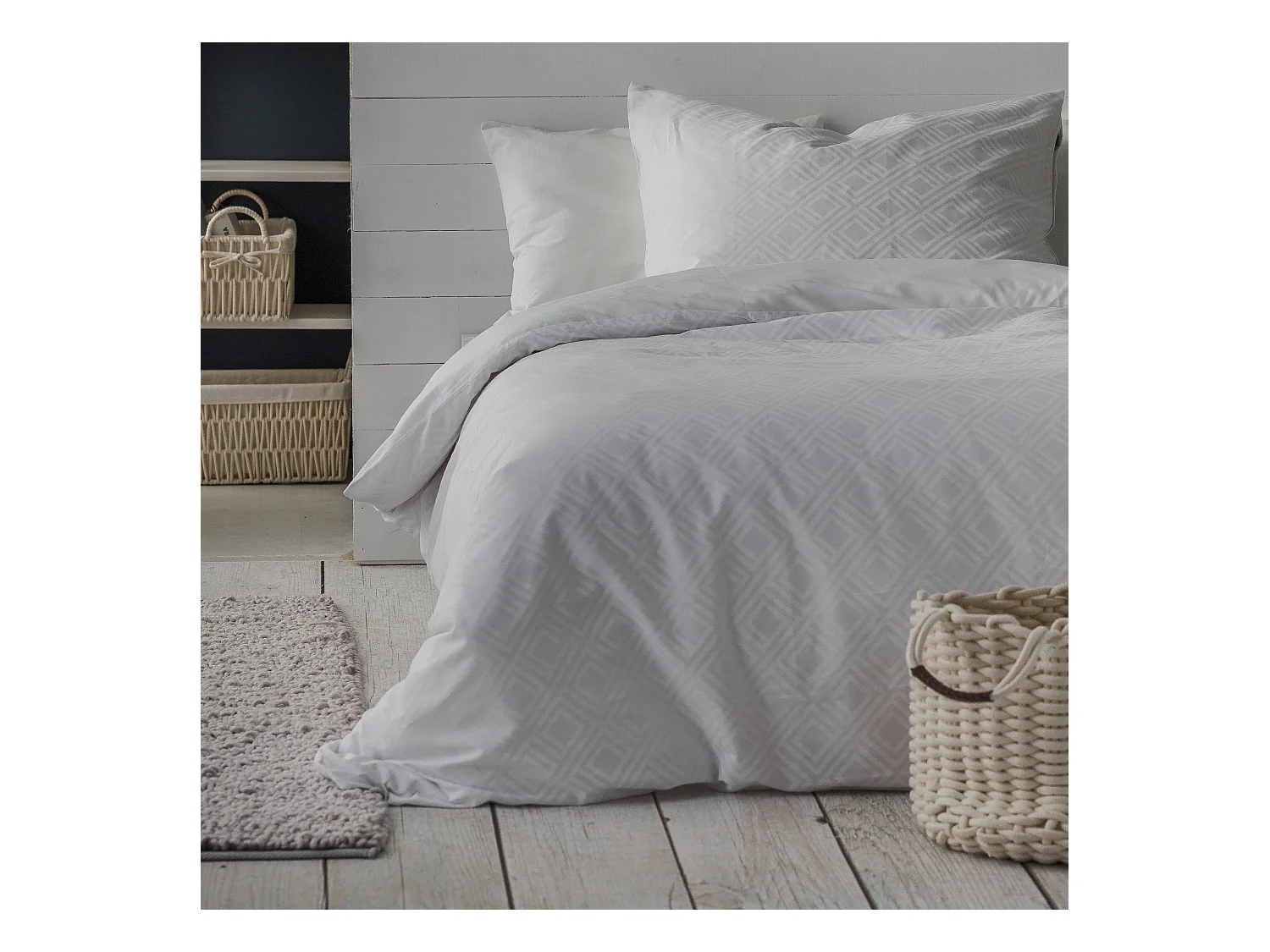 Satin-Baumwoll-Bettwäsche Grapho mittelweiß 160 x 200