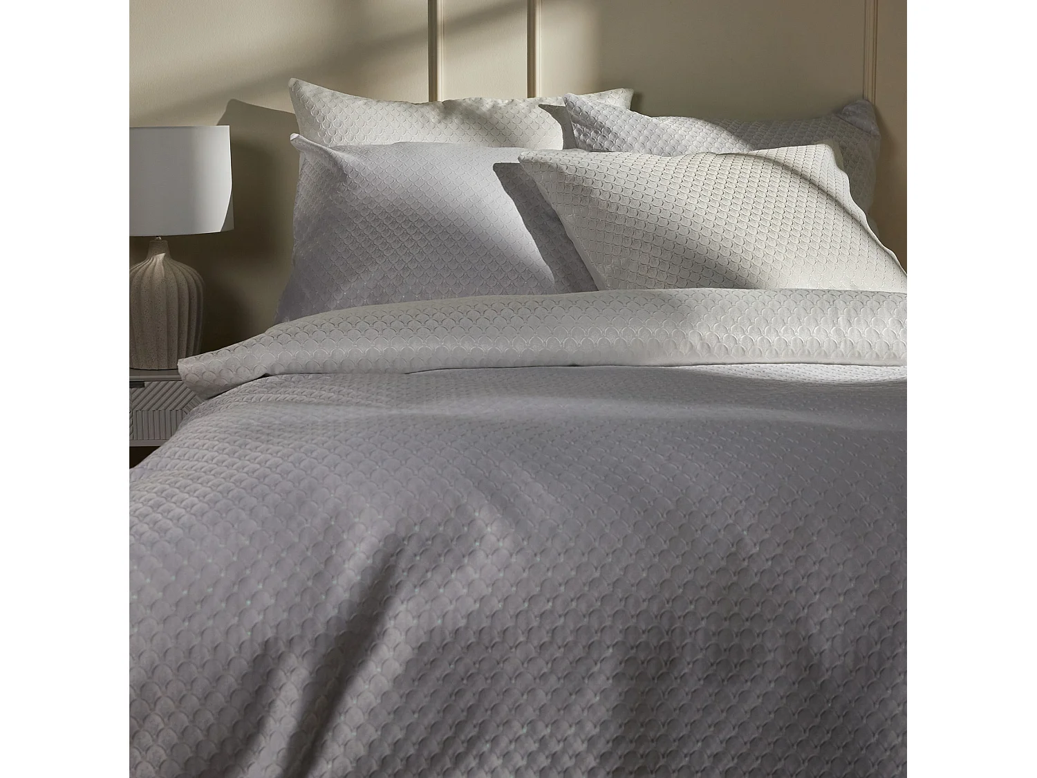 Jacquard-Bettwäsche Cinia Mittel Ecru 160x200