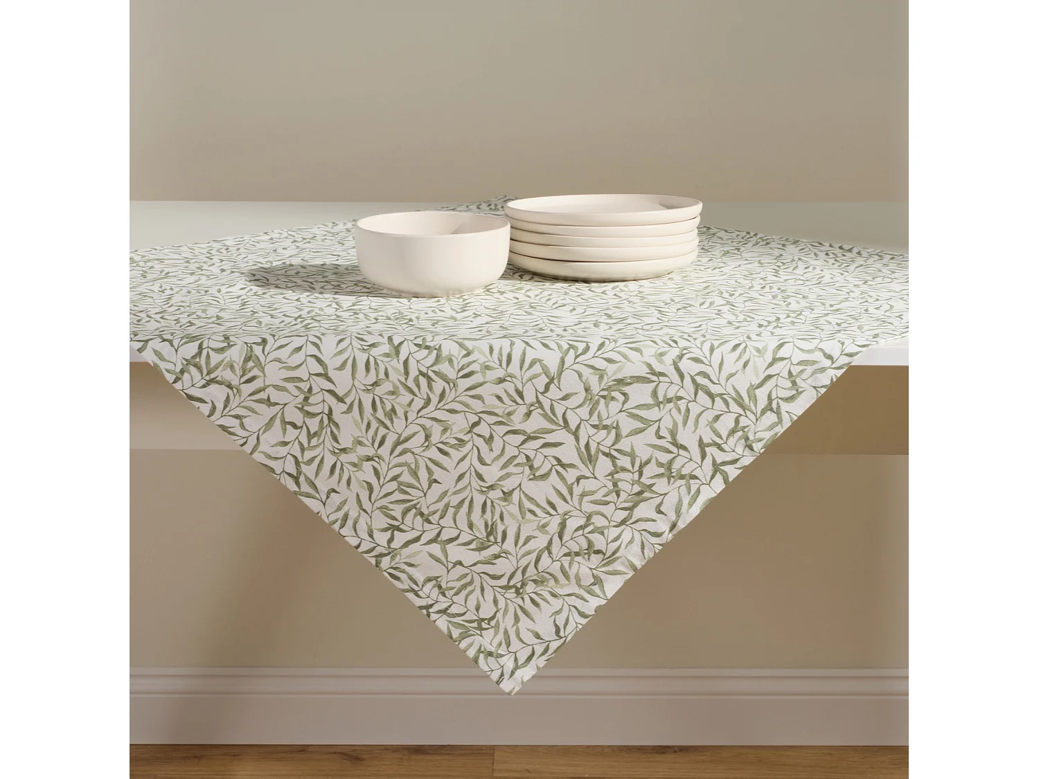 Kleines Tischtuch Fogli 80x80 Mittel Ecru