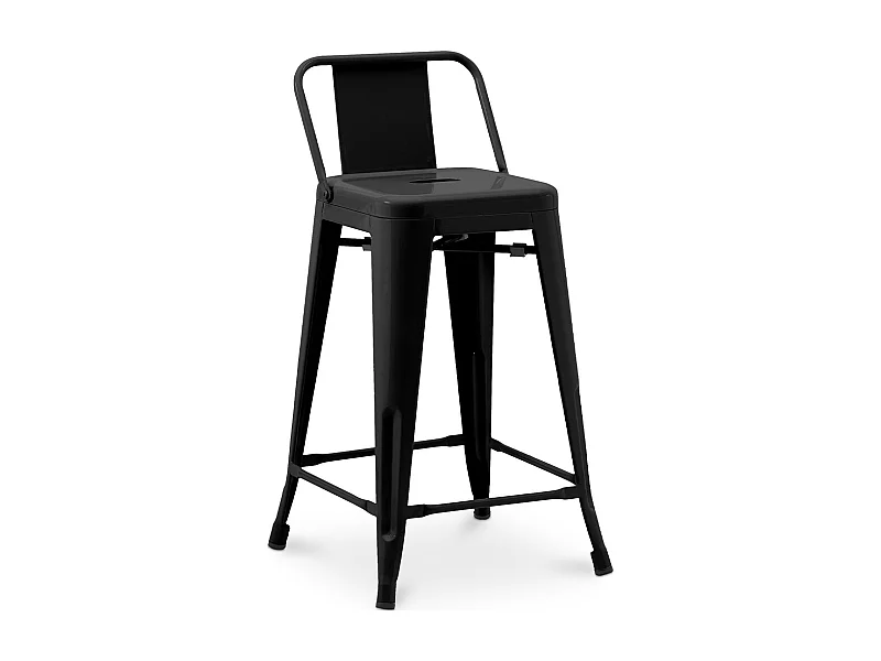 Tabouret de bar avec dossier - Design industriel - 60cm - Nouvelle édition - Stylix Noir