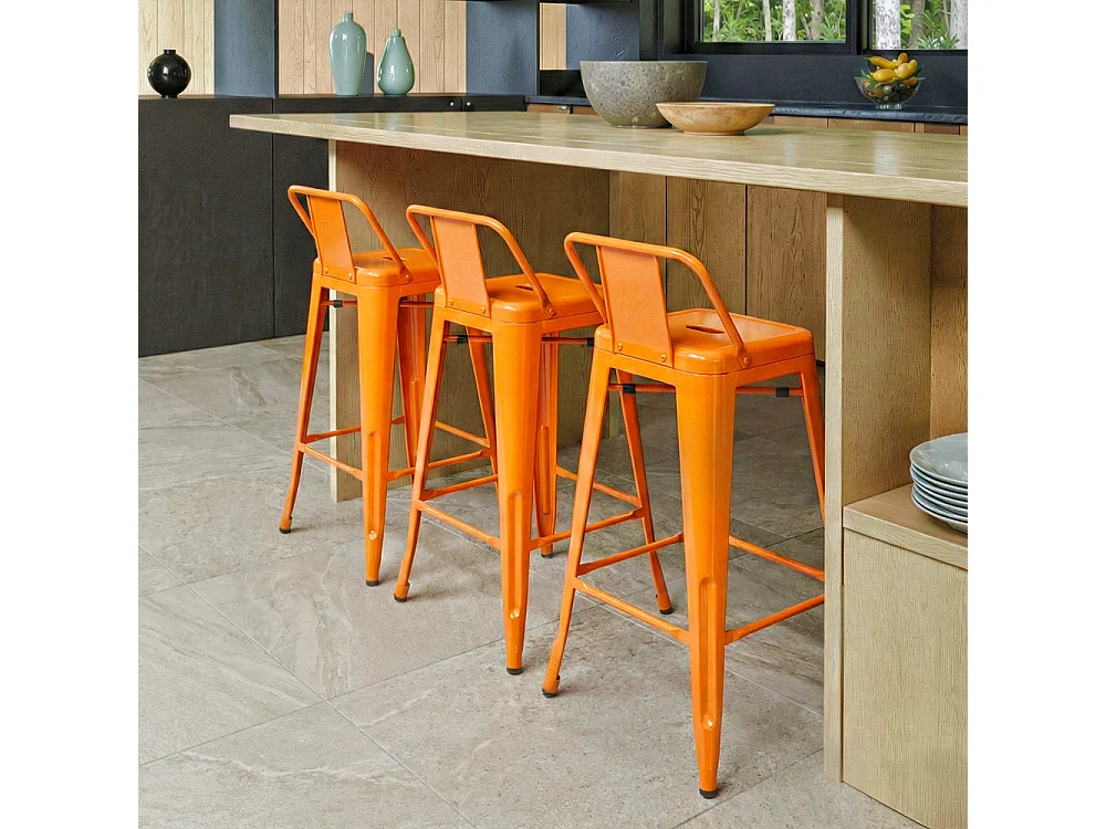 Tabouret de bar avec dossier - Design industriel - 60cm - Nouvelle édition - Stylix Gris clair