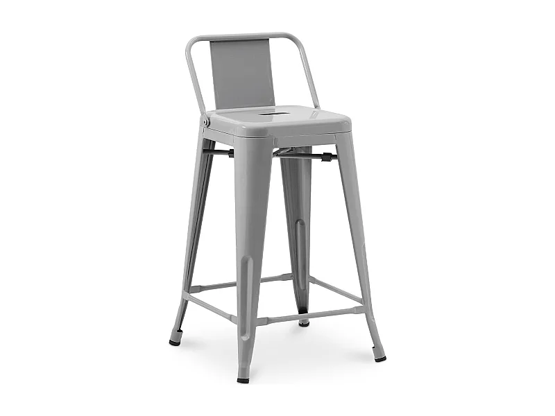 Tabouret de bar avec dossier - Design industriel - 60cm - Nouvelle édition - Stylix Gris clair