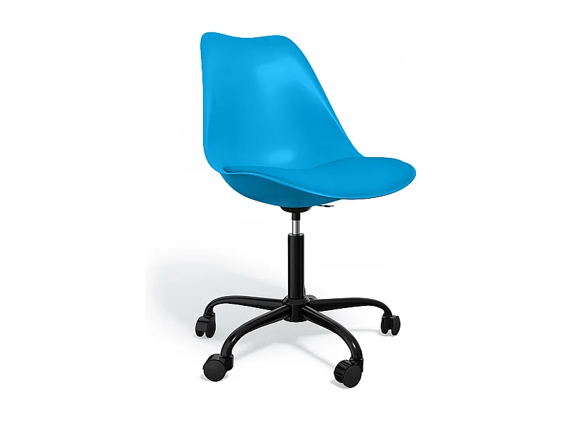 Chaise de bureau avec roulettes - Chaise de bureau pivotante - Structure noire Tulip Turquoise