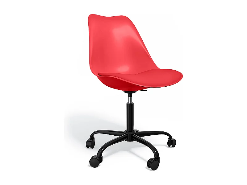 Chaise de bureau avec roulettes - Chaise de bureau pivotante - Structure noire Tulip Rouge
