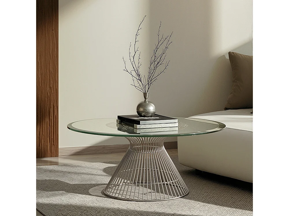 Tavolino da caffè rotondo in vetro e metallo – Tavolo moderno per soggiorno – Barrel
